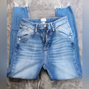 River Island Light Wash Slim High Rise Frayed Raw Hem Jeans